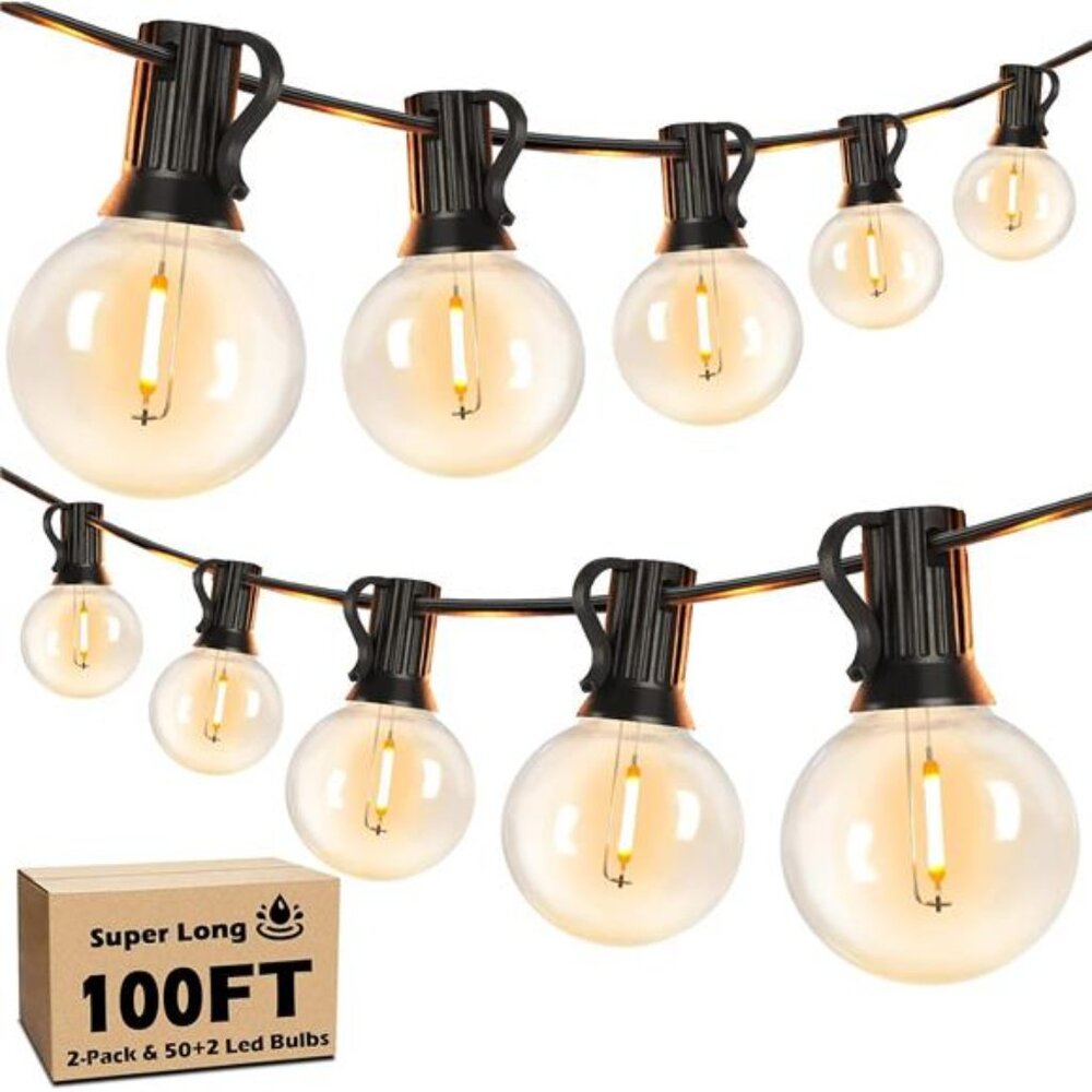 100FT LED Outdoor String Lights Patio Light with 52 Shatterproof G40 Dimmable